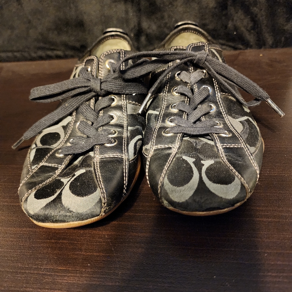 Vintage Coach Kirby sateen signature logo sneakers in black and gray 9M - Picture 2 of 9